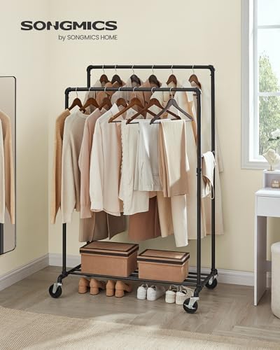 SONGMICS Heavy-Duty Clothes Rack, Double-Rod, Metal Frame on Wheels - Image 2