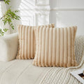 Sunday Praise Faux Fur Plush Decorative Throw Pillow Covers 22x22 Beige by SundayPraise