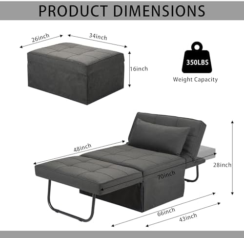 Sofa Bed, Dark Grey - Image 2