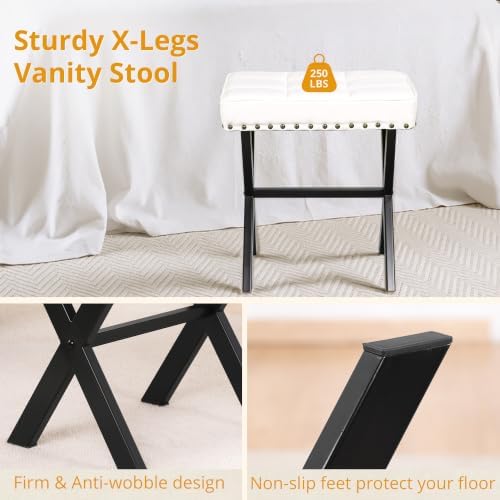 LUE BONA White Vanity Stool - Image 7