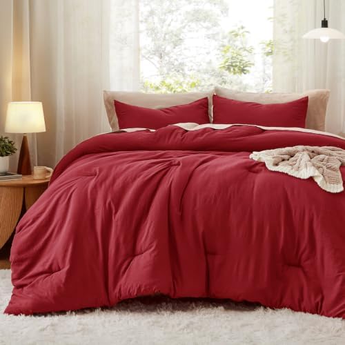 Bedsure King Comforter Set Prewashed Soft Bedding Set 3Pcs Red 104"x90" by BEDSURE