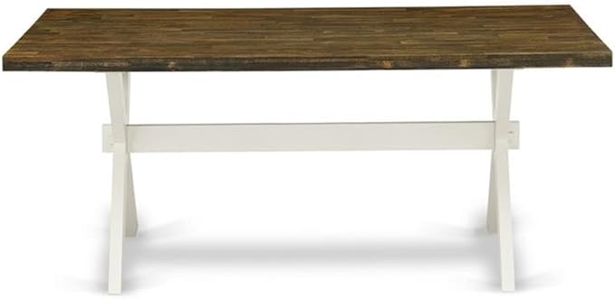 East West Furniture X077MZ015-6 6 Piece Dining Table Set Contains a Rectangle Kitchen Table with X-Legs and 4 Baby Blue Linen Fabric Upholstered Chairs with a Bench, 40x72 Inch, Multi-Color