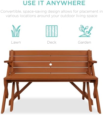 Best Choice Products 2-in-1 Transforming Interchangeable Outdoor Wooden Picnic - Image 4