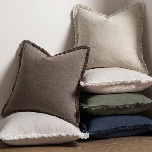 MIULEE Linen Fringe Decorative Fall Euro Throw Pillow Covers Coffee 24x24 - Image 5