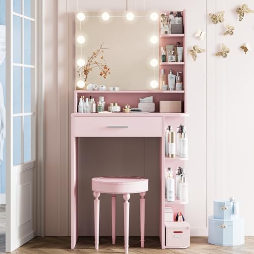 Makeup Vanity Desk with Mirror and Lights, 26.4”Small Vanity Mirror with Lights - Image 2