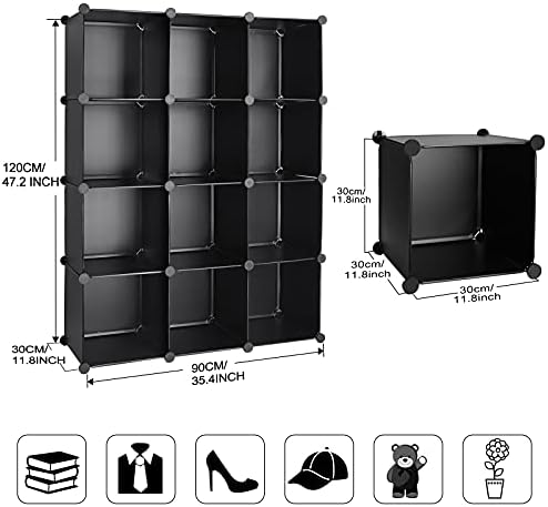 Cube Storage Organizer, 12-Cube DIY Plastic Closet Cabinet Modular Bookcase - Image 3