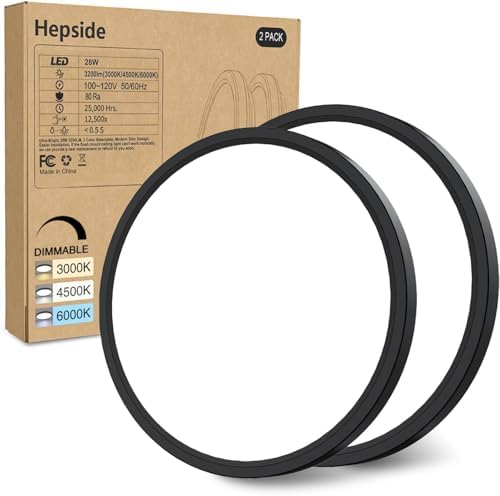hepside 2PACK Flush Mount LED Ceiling Light Fixture Black, 12Inch 28Watt by Hepside