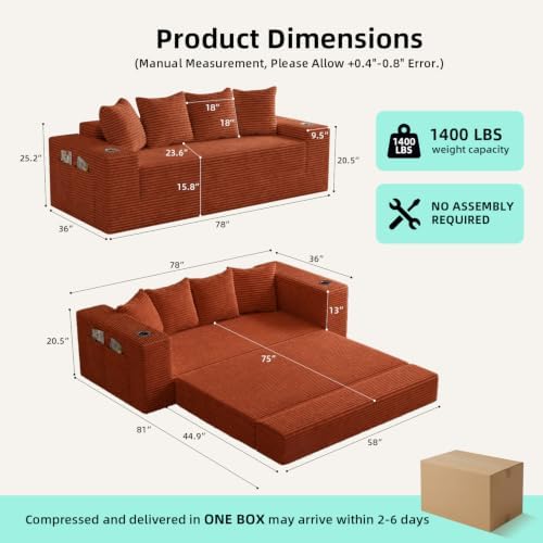 77" Convertible Futon Sofa Bed, Boneless Couch - Image 3