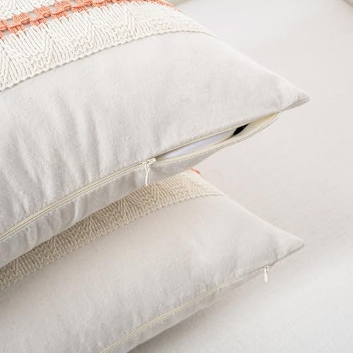 Fancy Homi Set of 1 Boho Coral Lumbar Decorative Throw Pillow Cover 12x20 Inch - Image 3