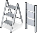 Taranta 3 Step Stool Foldable, Aluminum Step Ladder-Sliver by TARANTA