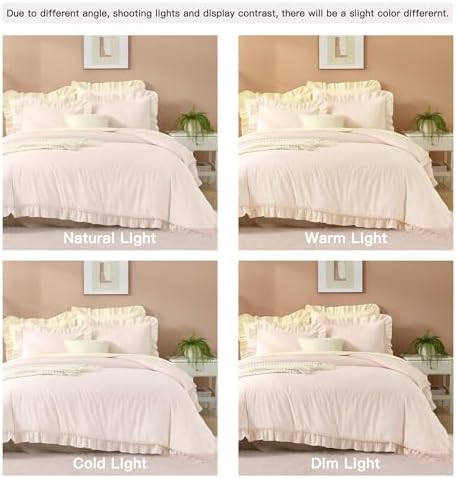 Litanika King Comforter Set, 3 Pieces Light Pink Ruffle Bedding Set - Image 6