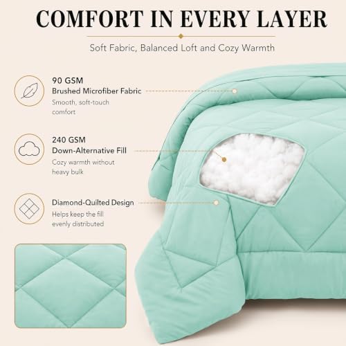 CozyLux Queen Comforter Set 88"x88" Mint Green - Image 3