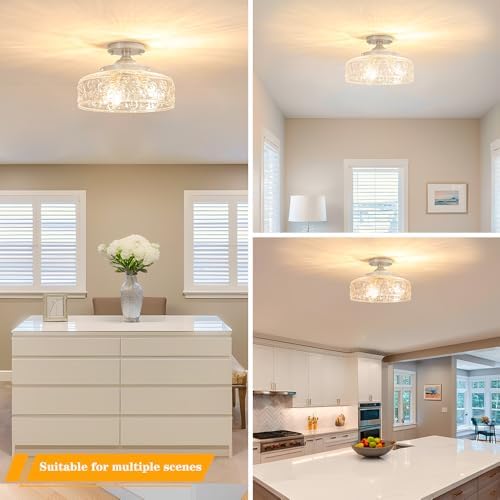 Brushed Nickel Semi Flush Mount Ceiling Light, 3-Light Close to Ceiling Light - Image 5