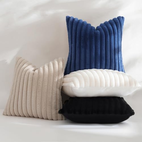 decorUhome Fall Faux Fur Throw Pillow Covers 16x16 Set of 2 Navy Blue - Image 5