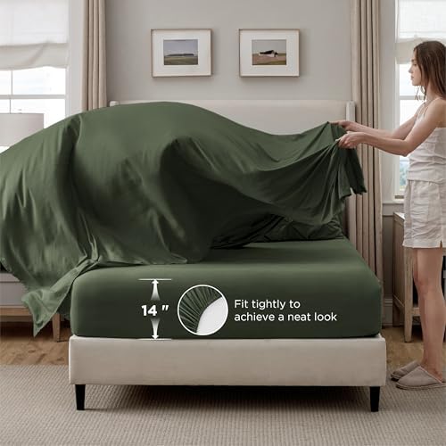 Bedsure Twin Comforter Set & Sheet Set, 5-Piece Olive Green Bedding Set - Image 5