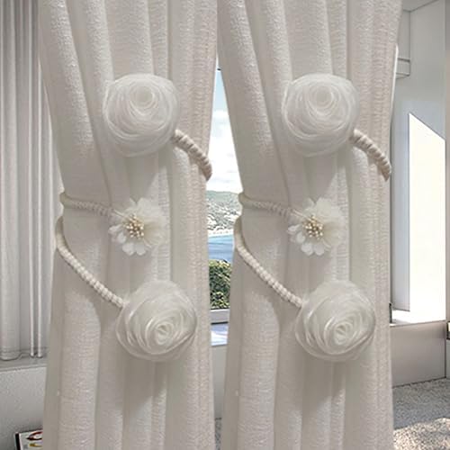 2 Pack of Curtain Tiebacks, Elegant Rose Flower Curtain Buckle, Handmade by YAOPEL