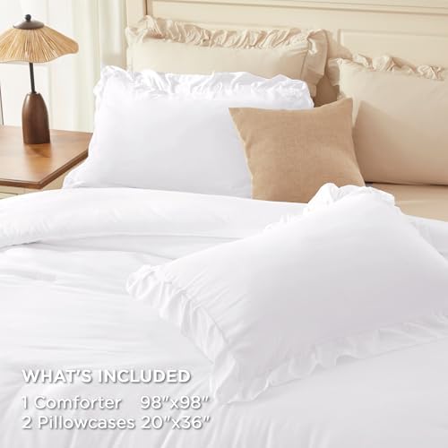Andency Double Layer Ruffle Oversized Queen Comforter Set, 3 Pieces - Image 5