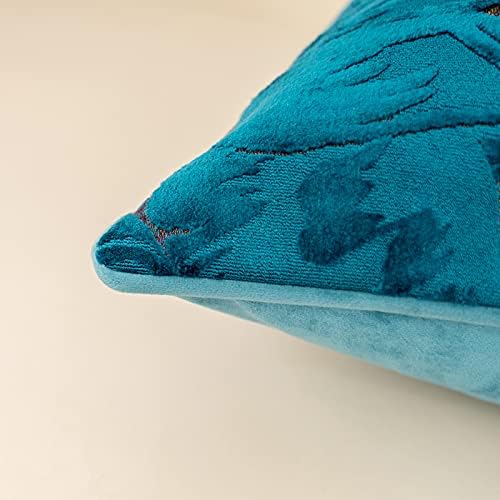 Alerfa 18 x 18 Inch Light Blue Square Maple Leaf Pillow Embroidery Cut Velvet - Image 5