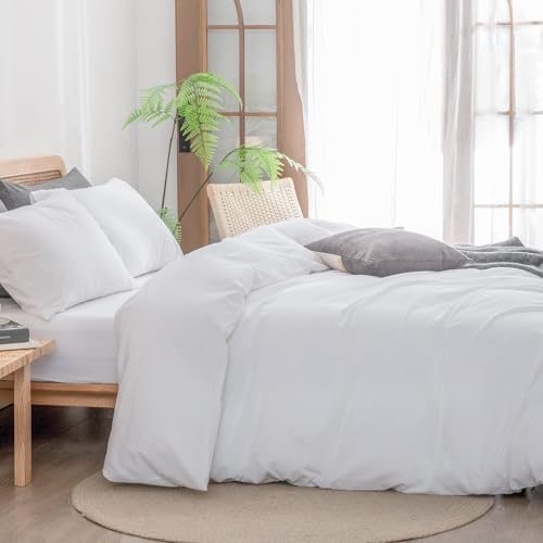 BESTOUCH Cotton Solid Duvet Cover Set Bright White Oversized Full - Image 3