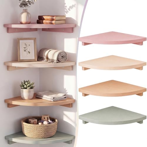Floating Corner Shelves Set of 4 Morandi Rounded Shelves Wall by RattanView