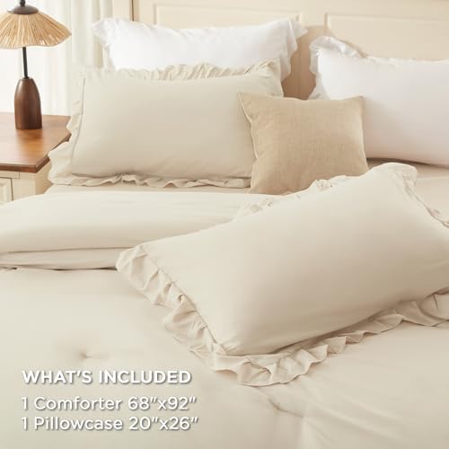 Andency Beige Twin XL Ruffle Comforter Set, 2 Pieces Bedding Set - Image 7