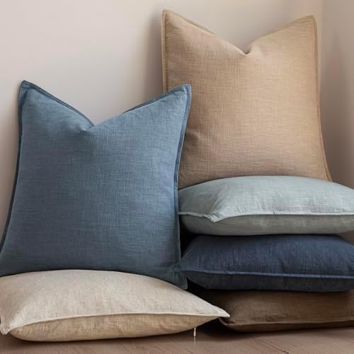 Foindtower Linen Solid Decorative Throw Pillow Covers 24x24 Inch Misty Blue - Image 6