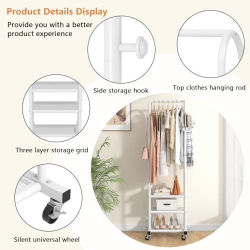 Portable Clothes Rack with Wheels, Space Saving Metal Clothing Rack - Image 3