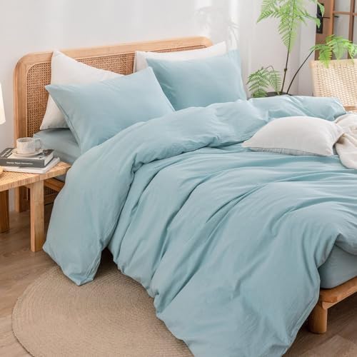 BESTOUCH Cotton Solid Duvet Cover Set Hushed Green Oversized Full - Image 5