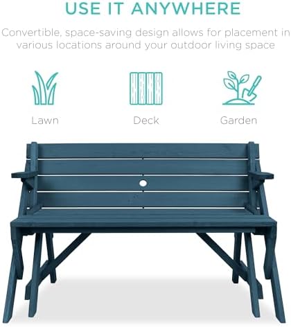 Best Choice Products 2-in-1 Transforming Interchangeable Outdoor Wooden Picnic - Image 4