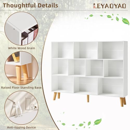 LEYAOYAO 10 Cube Bookshelf, Mid-Century Modern Book Shelf - Image 4