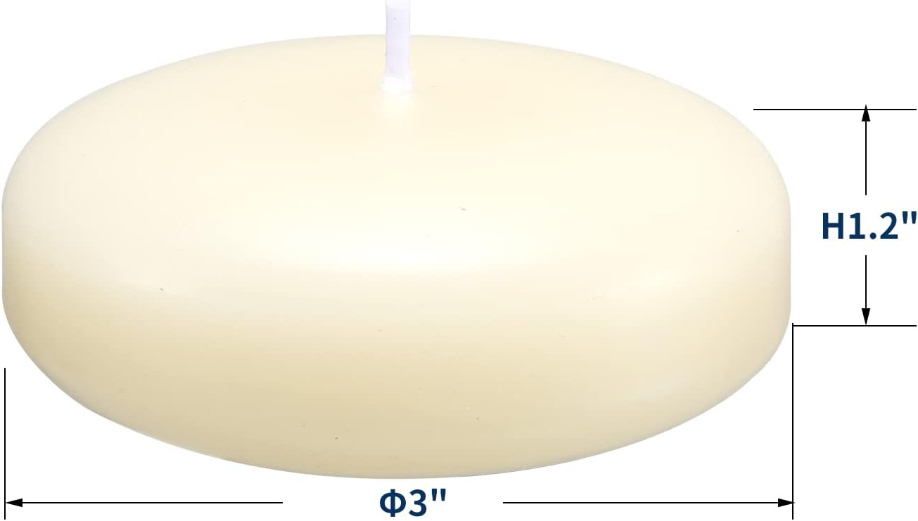 36 Pack Floating Candles, 3” Ivory Unscented Dripless Wax Burning Candles, for Weddings, Party, Cylinder Vases, and Home Decorations