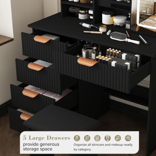 Small Vanity Desk with Mirror and Led Light, 31.5" Compact Makeup Vanity with - Image 6