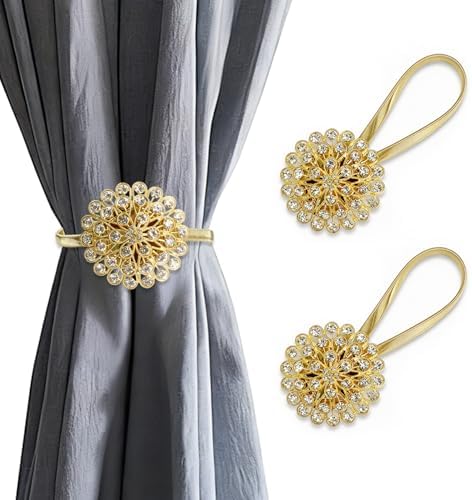 Gold Crystal Flower Curtain Tiebacks by Unknown