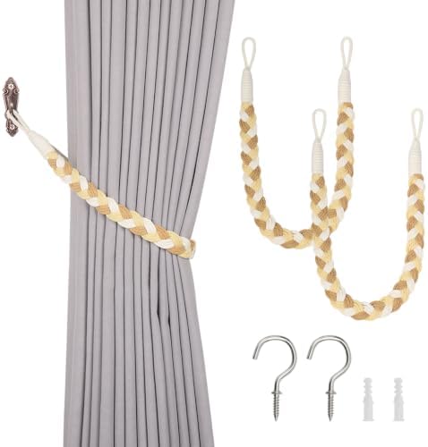 NICEEC 2 Pack Natural Cotton Rope Curtain Tiebacks Elegant Boho Style by NICEEC