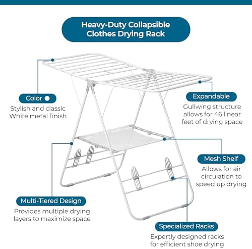 Honey-Can-Do Heavy-Duty Gullwing Clothes Drying Rack, 46 Ft - Image 3