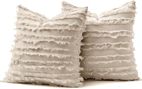 MIULEE Boho Linen Striped Throw Pillow Covers 20x20, Neutral Beige - Image 7