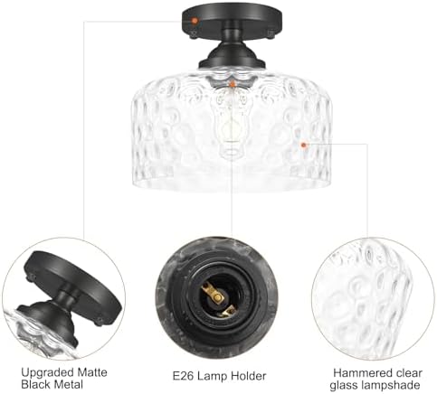 Small Semi Flush Mount Ceiling Light Fixture, Vintage Black Close to Ceiling - Image 6