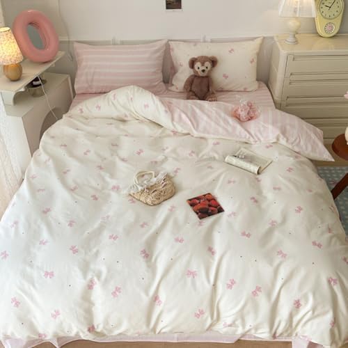 Nayoroom Pink Bow Polka Dot Comforter Set Full Reversible Striped Bedding - Image 7