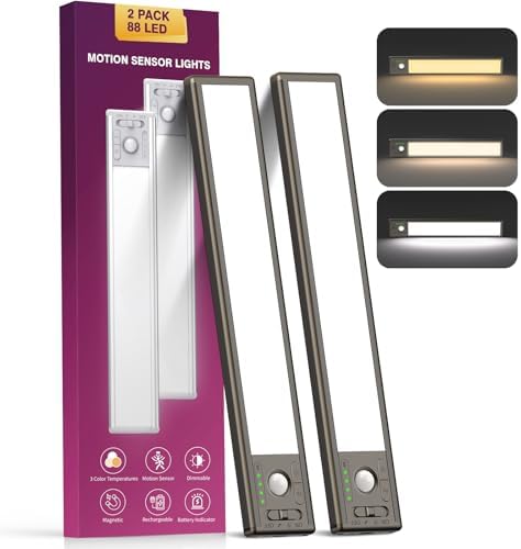 10.5 Inch 2 Pack Under Cabinet Lighting, 3 Color Temps Rechargeable Motion by Unknown