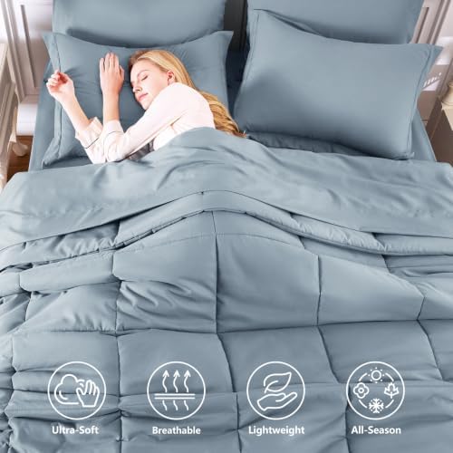 CozyLux Queen Comforter Set, 7-Piece Bed in a Bag, Dusty Blue - Image 2
