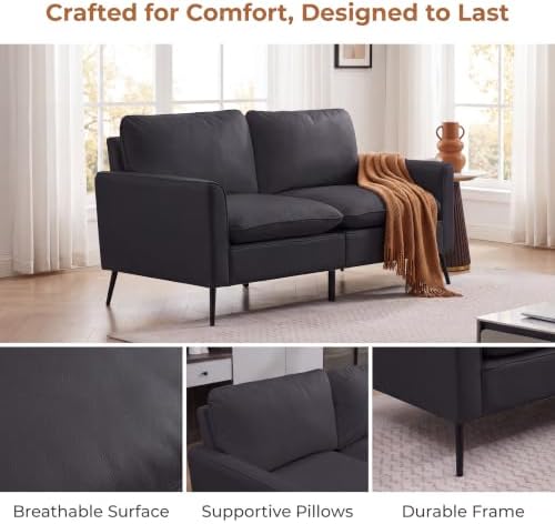 Retro Leather Loveseat Sofa, 2-Seat Couch - Image 3