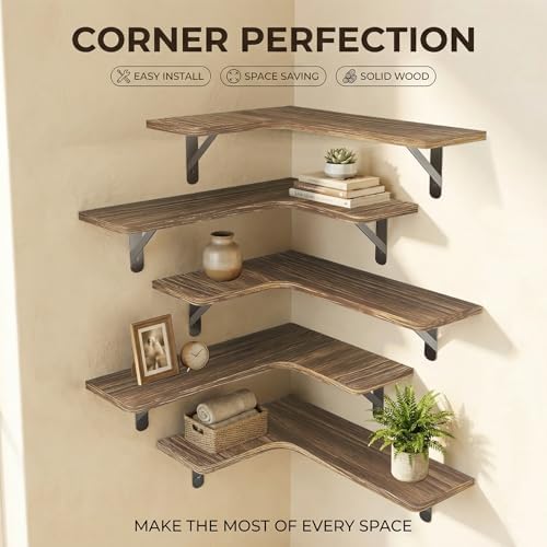 Corner Floating Shelves, Wood Corner Shelves Rustic Brown - Image 4