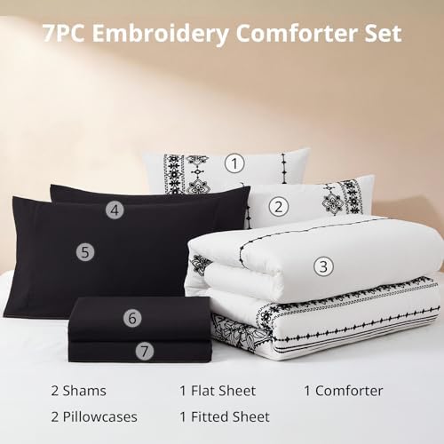 MaiRêve Full Size Comforter Set Embroidery Floral 7 Pieces Bed in a Bag - Image 7