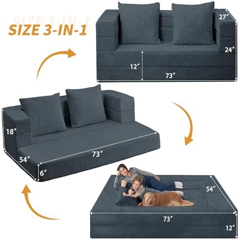 Futon Sofa Bed with Pillow, 3-in-1 Sleeper Sofa Bed with Removable Cover - Image 3