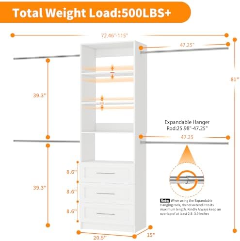 Closet System, 5FT-9FT Closet Organizer - Image 5