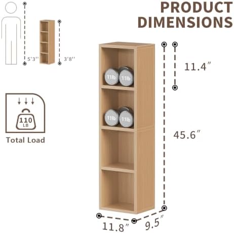 Zenira 4-Tier Bookcase, 4 Cube Storage Organizer, Narrow Bookcase - Image 3