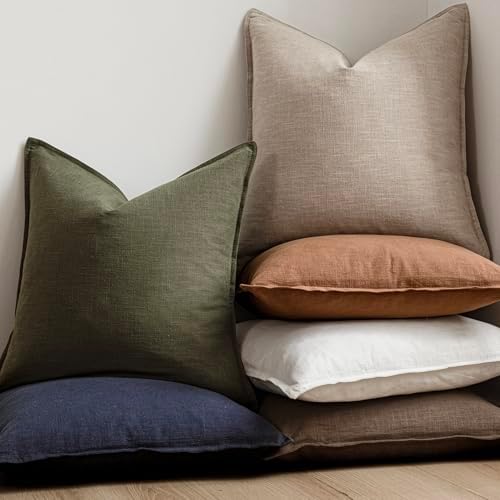 Foindtower Linen Solid Decorative Throw Pillow Covers 18x18 Natural Linen - Image 6