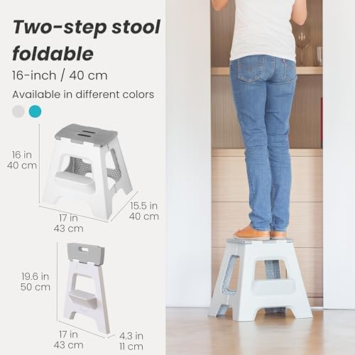 Vigar Compact Folding Step Stool, 16 Inch 2 Step Foldable - Image 2