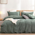 BESTOUCH Cotton Solid Duvet Cover Set Linen Feel Green Twin by BESTOUCH