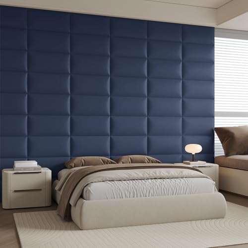 Blue Upholstered Wall Panels, 24x12 Inches, Faux Leather Soundproof Padding - Image 3
